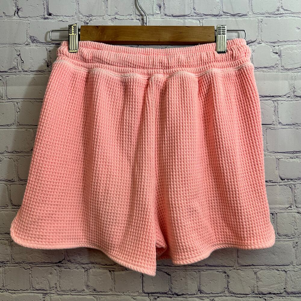 Aerie Lumber Jane Waffle Knit Shorts Pink Drawstring Women's XS Lounge Comfort - Picture 3 of 6
